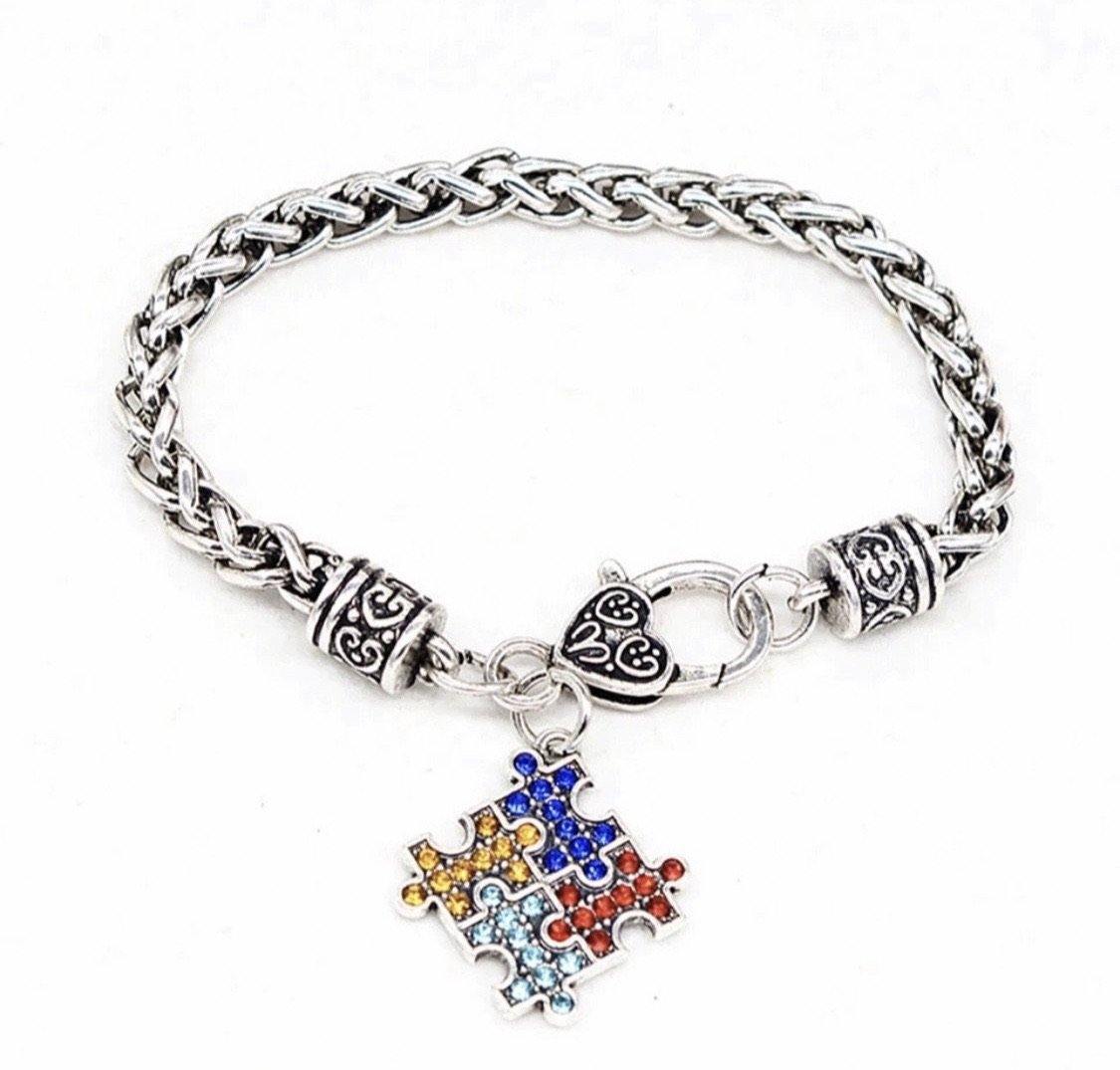 Stainless Steel Puzzle Piece Charm Bracelet